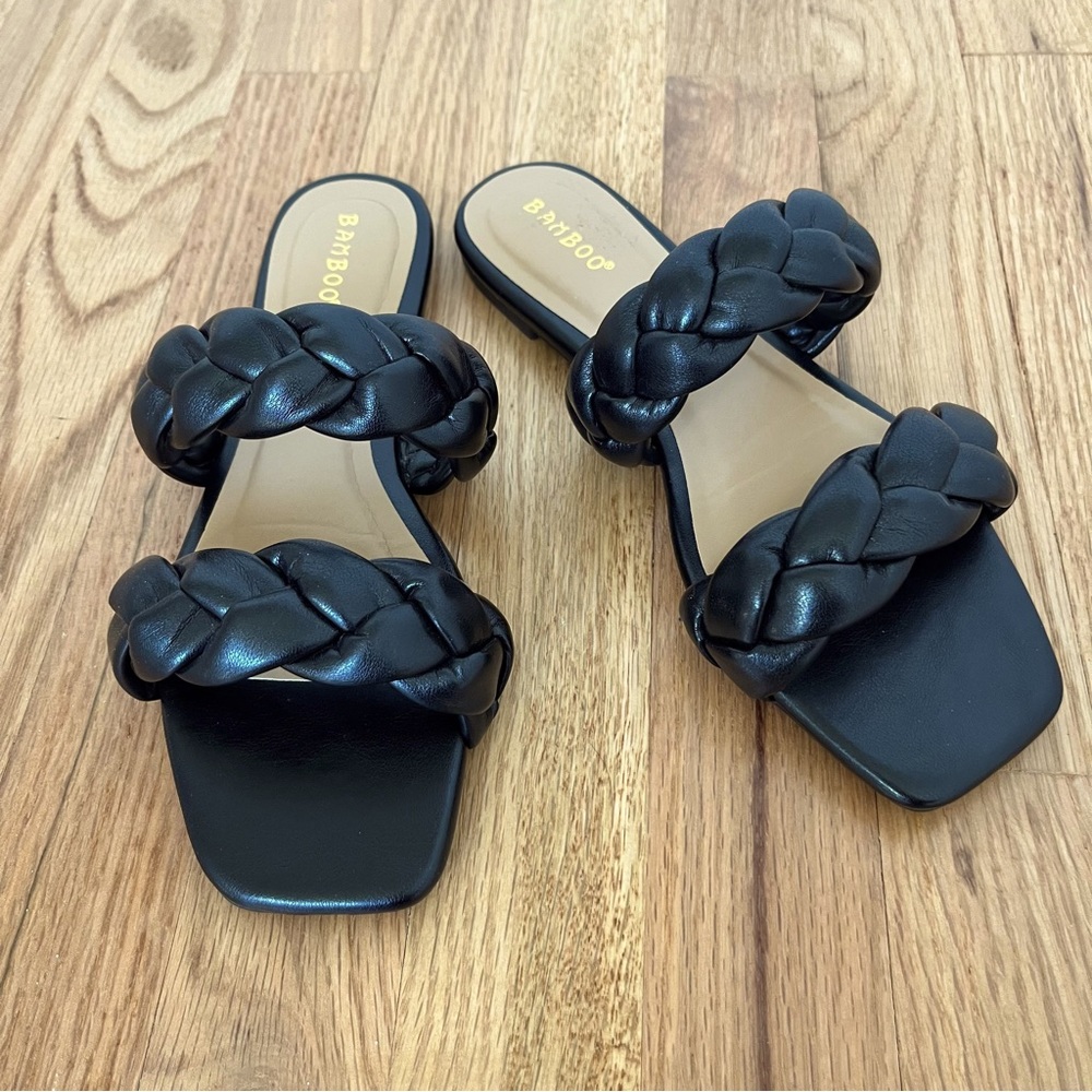 NEW! BAMBOO Flat Black Leather Rope Sandals | Size 8 | NWOT